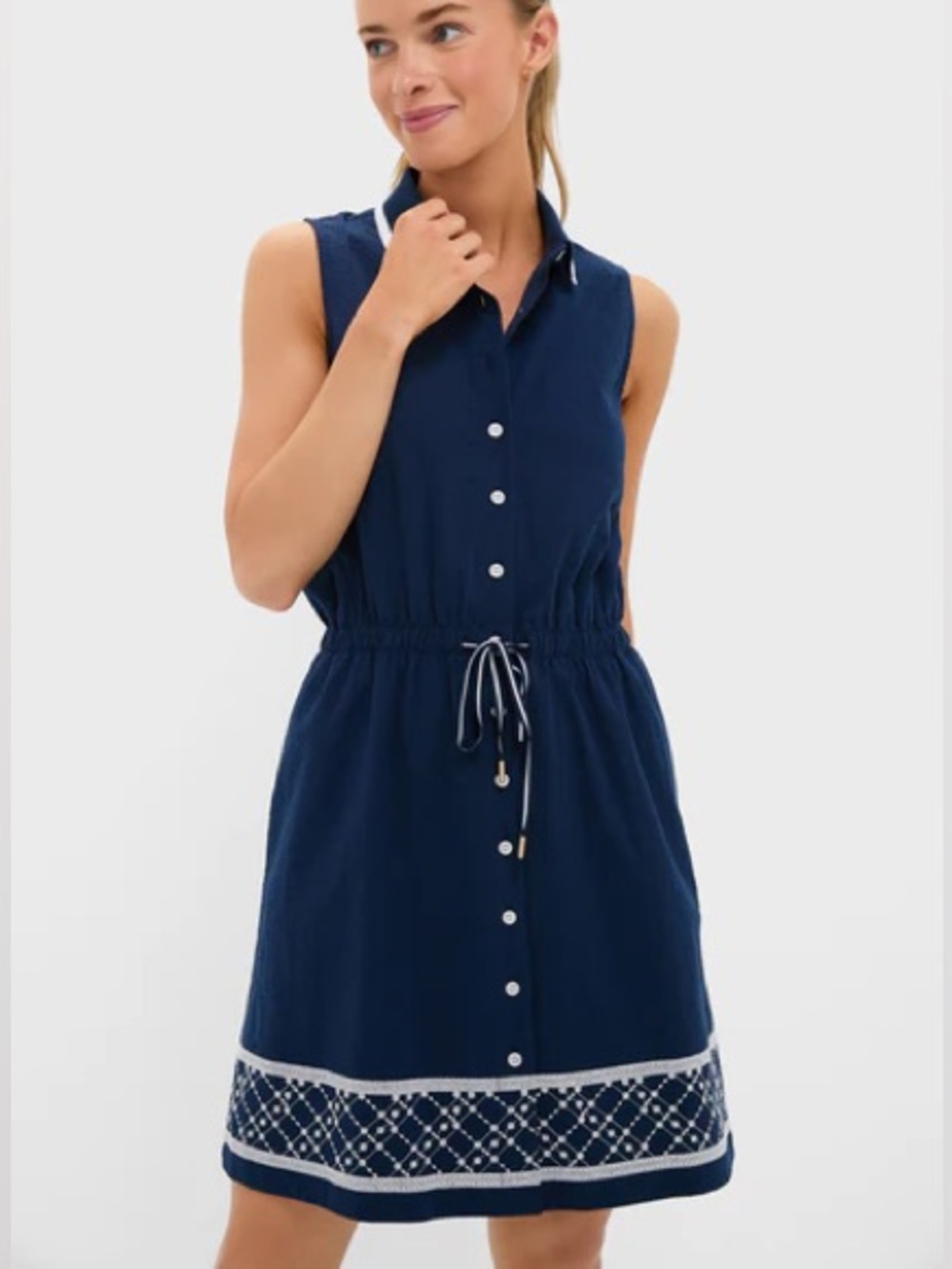 TUCKERNUCK Sport Alcott Golf Dress Navy White Seersucker Embroidered NWOT Small - Picture 17 of 17